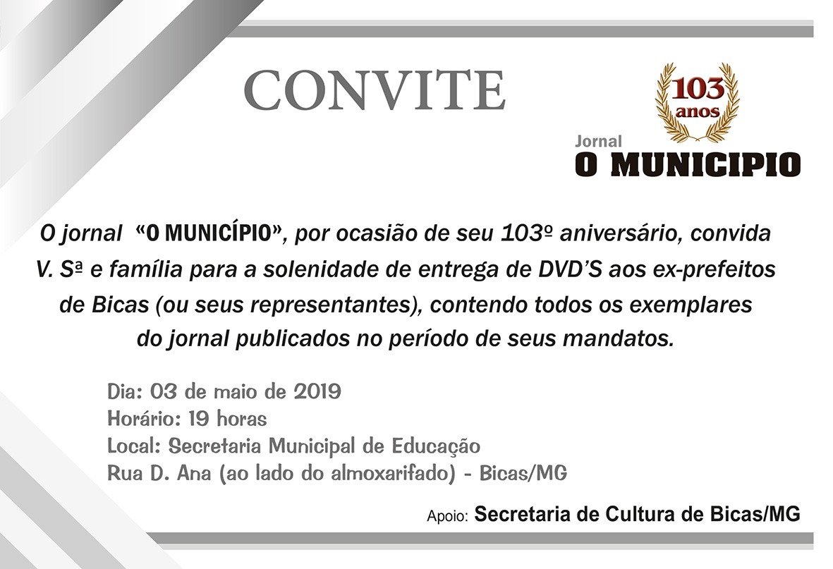 Leia mais sobre o artigo 29 de abril de 2019: 103º aniversário do jornal “O MUNICÍPIO”
