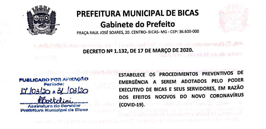 Leia mais sobre o artigo Decreto n. 1.132/2020 – Novo Coronavírus – COVID-19