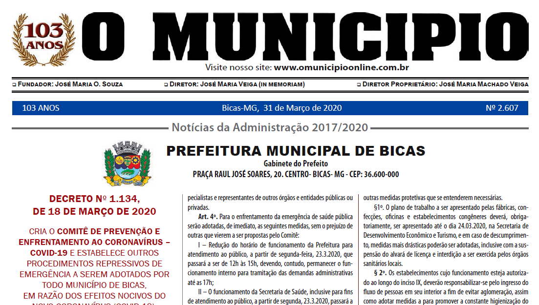 Leia mais sobre o artigo Jornal O Município Impresso – Notícias da Administração 2017/2020 – 31 de Março de 2020
