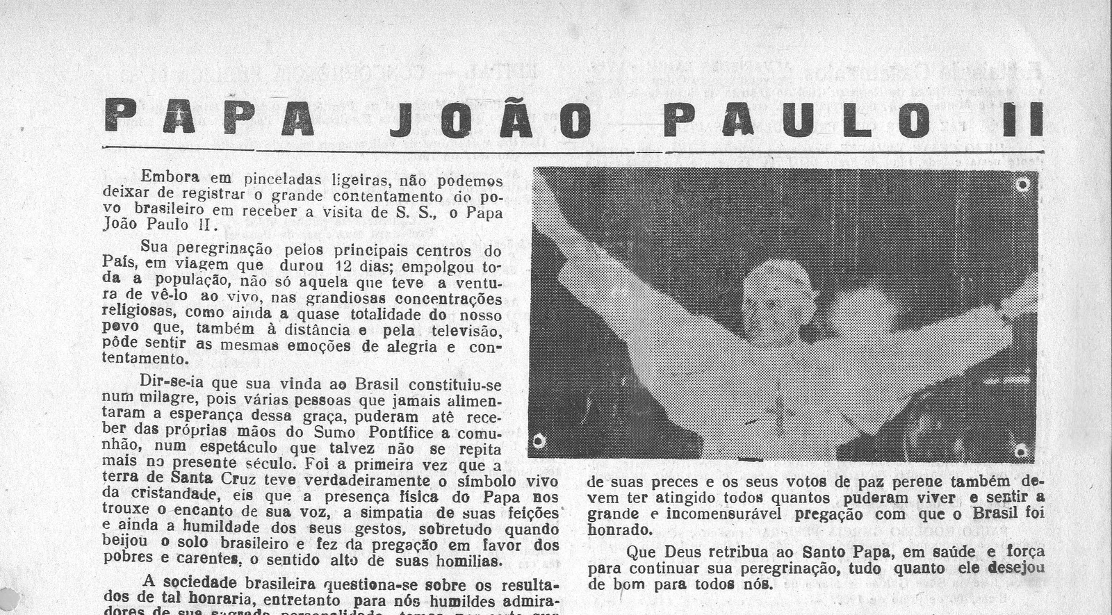 Leia mais sobre o artigo Há 40 anos, em 13/07/1980, O MUNICÍPIO publicava: Papa João Paulo II, X Expo Bicas