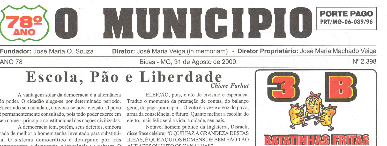 Leia mais sobre o artigo Há 20 anos, em 31 de agosto de 2000, O Município publicava: Eleições Municipais / Sociais