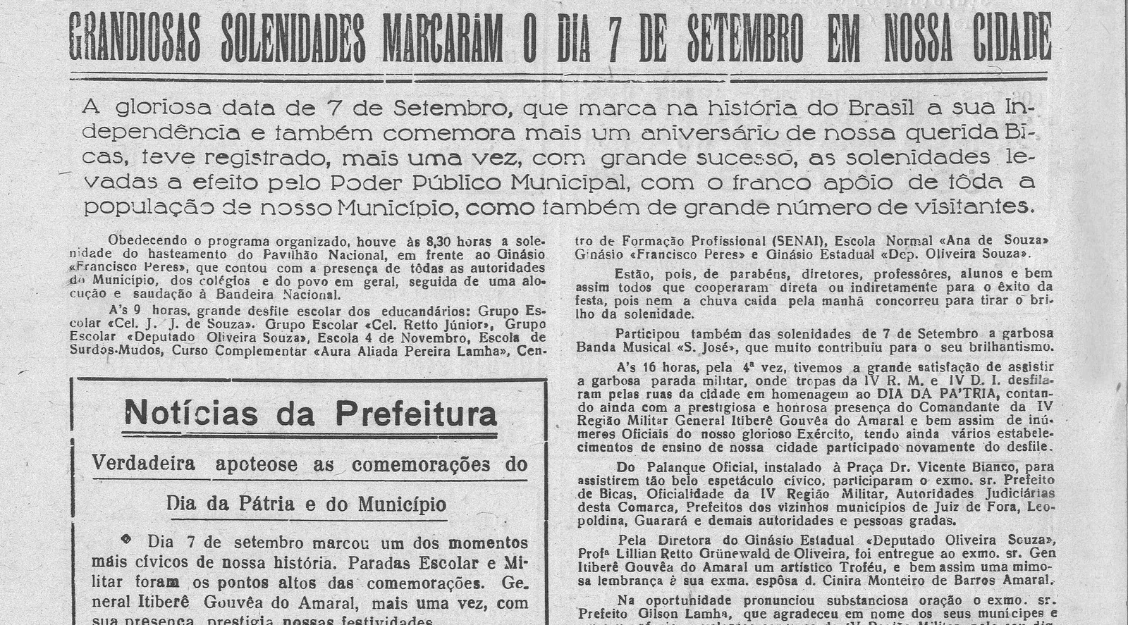 Leia mais sobre o artigo Há 50 anos em 12/09/1970 O MUNICÍPIO publicava: 7 de Setembro em Bicas; Coluna Social (José Maria Ramos)