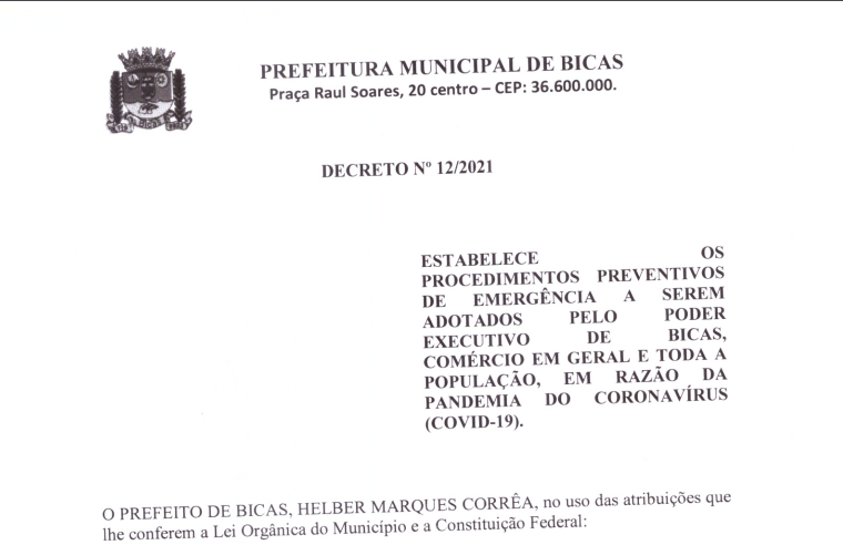 Leia mais sobre o artigo Prefeito de Bicas, Helber Marques, fala sobre vacinação e o Decreto 12/2021