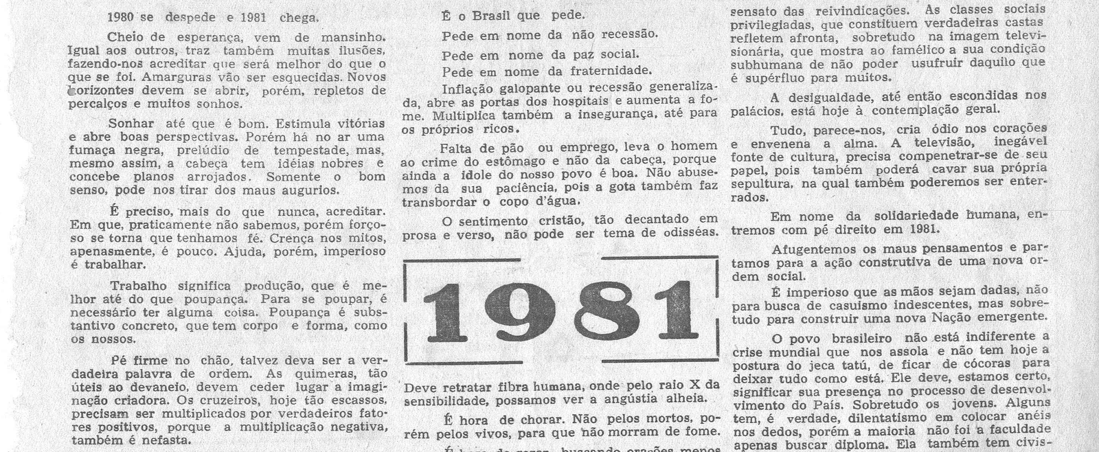 Leia mais sobre o artigo Há 40 anos, em 11/01/1981, O Município publicava: Mensagem / Notícias da Prefeitura / Noivados / Formaturas
