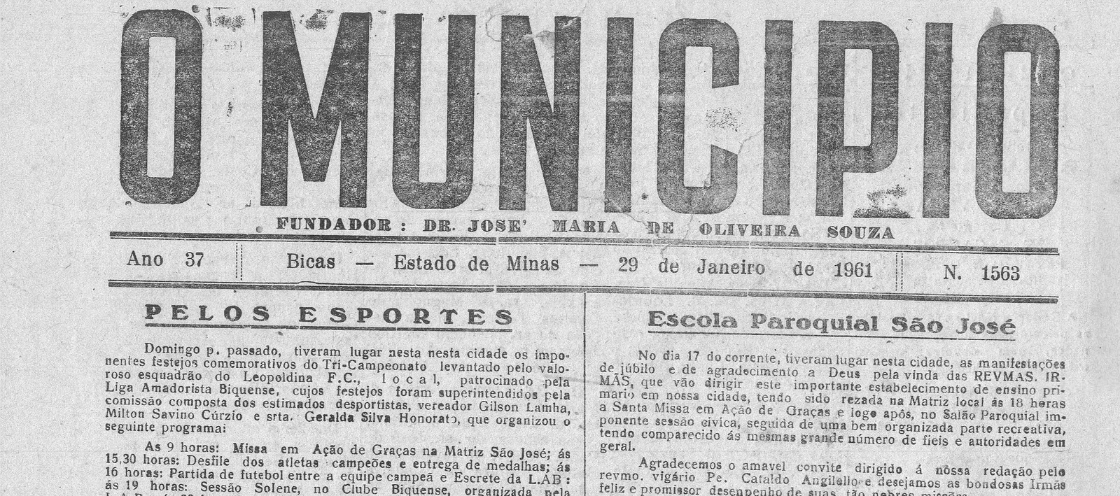 Leia mais sobre o artigo Há 60 anos, em 29/01/1961, O Município publicava: Pelos Esportes / Escola Paroquial São José
