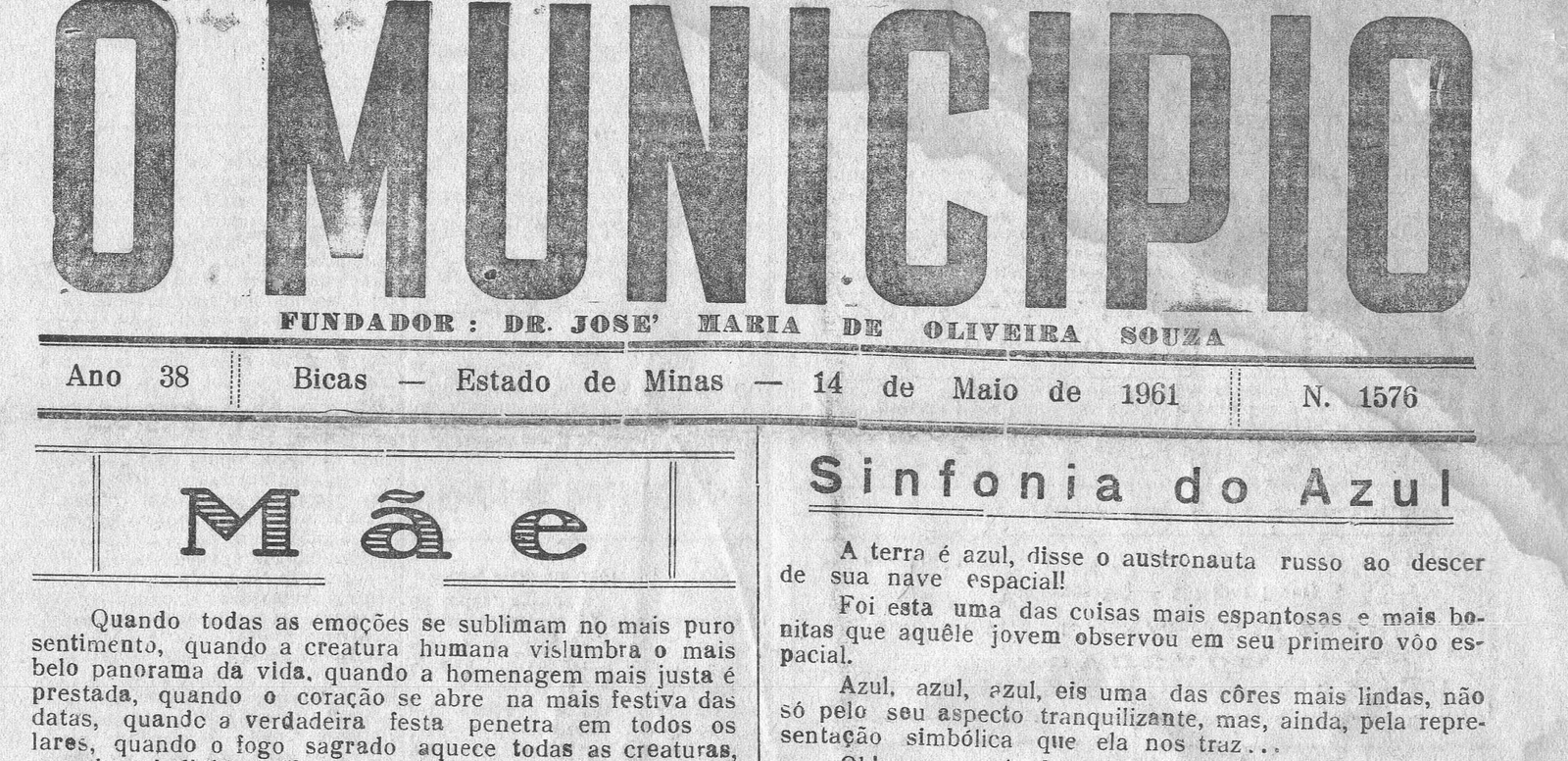 Leia mais sobre o artigo Há 60 anos, em 14/05/1961, O MUNICÍPIO publicava: Mãe / Vida Esportiva / Conjunto Bossa Nova / Nascimentos