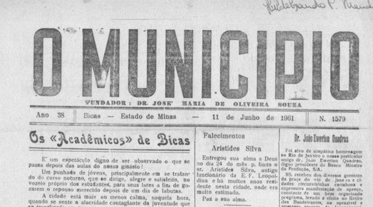 Leia mais sobre o artigo Há 60 anos, em 11/06/1961, O MUNICÍPIO publicava: Os Acadêmicos de Bicas / Vida Esportiva / Clube Dragões da Independência