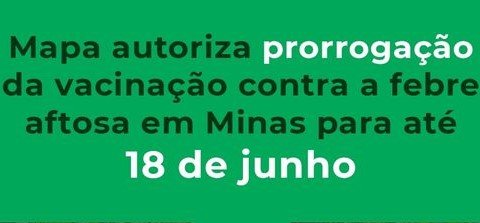 Leia mais sobre o artigo PECUÁRIA MAPA autoriza prorrogação da vacinação contra a Febre Aftosa em Minas até 18/6