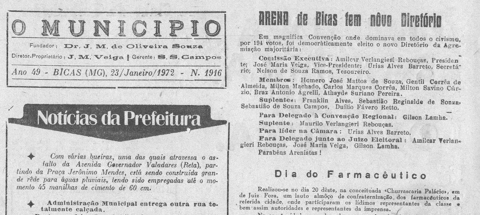 Leia mais sobre o artigo Há 50 anos, em 23/01/1972, O MUNICÍPIO publicava: Notícias da Prefeitura / Coluna Social (José Maria Ramos)