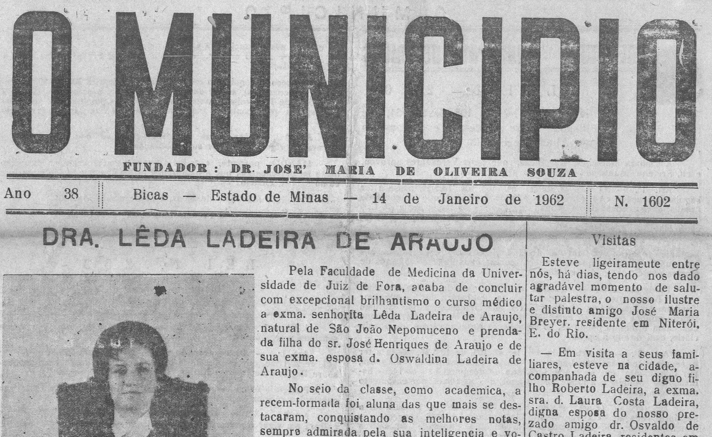 Leia mais sobre o artigo Há 60 anos, em 14/01/1962, O MUNICÍPIO publicava: Formaturas / Coluna Carnavalesca / Trágico falecimento
