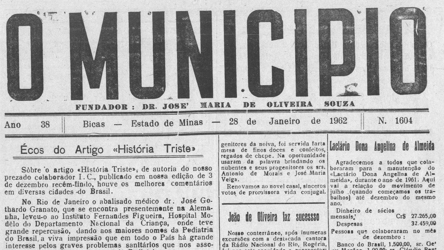Leia mais sobre o artigo Há 60 anos, em 28/01/1962, O MUNICÍPIO publicava: Joãozinho de Oliveira faz sucesso no programa Manoel Barcelos, da Rádio Nacional / Coluna Carnavalesca