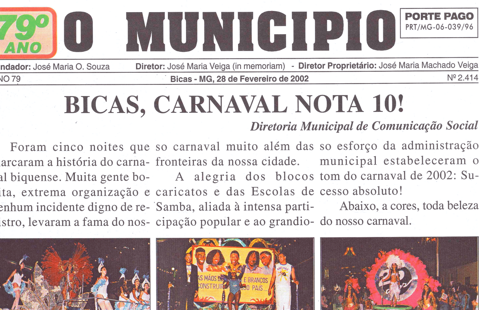 Leia mais sobre o artigo Há 20 anos, em 28/02/2002, O MUNICÍPIO publicava: CARNAVAL NOTA 10 / Aniversário de Maripá / Sociais / Crônicas de: Ivan Vasconcelos, Chicre Farhat, Júlio Vanni e Marco Aurélio Garcia