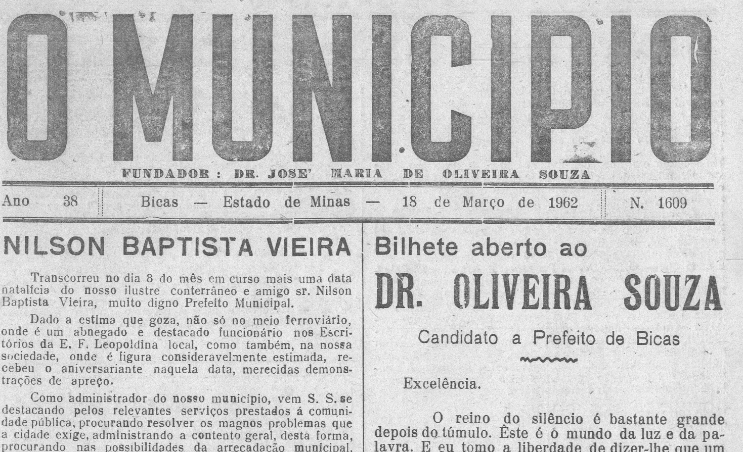 Leia mais sobre o artigo Há 60 anos, em 18/03/1962, O MUNICÍPIO publicava: Carnaval em Bicas / Lançamento da Sede Social do Esporte
