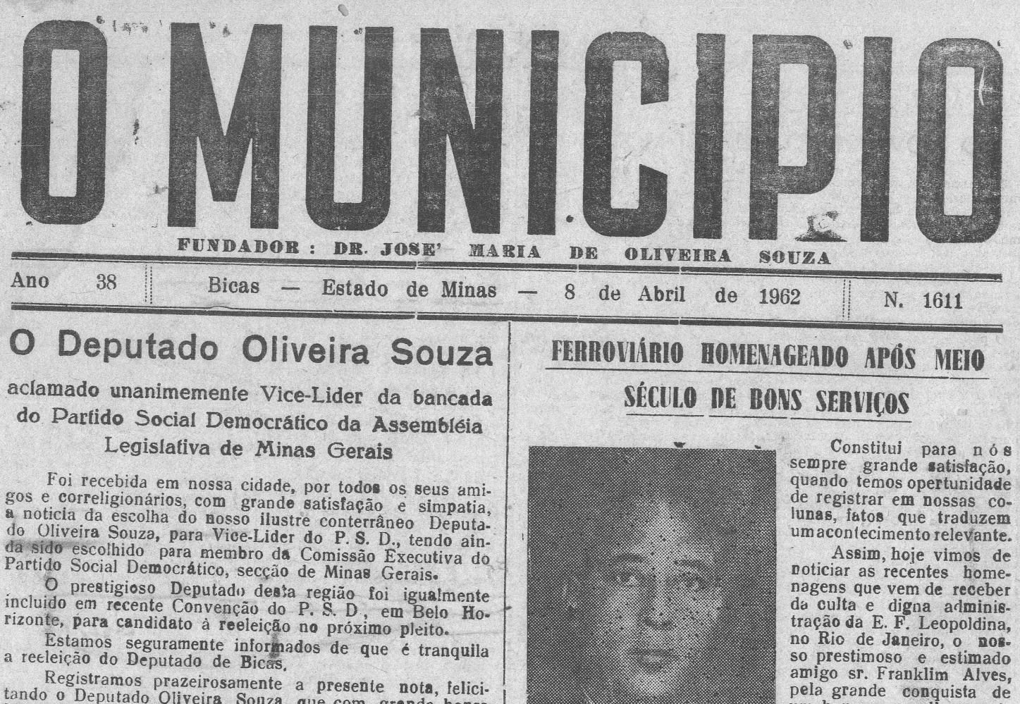 Leia mais sobre o artigo Há 60 anos, em 08/04/1962, O MUNICÍPIO publicava: Ferroviário Homenageado / Rei Momo / Escola de Corte e Costura