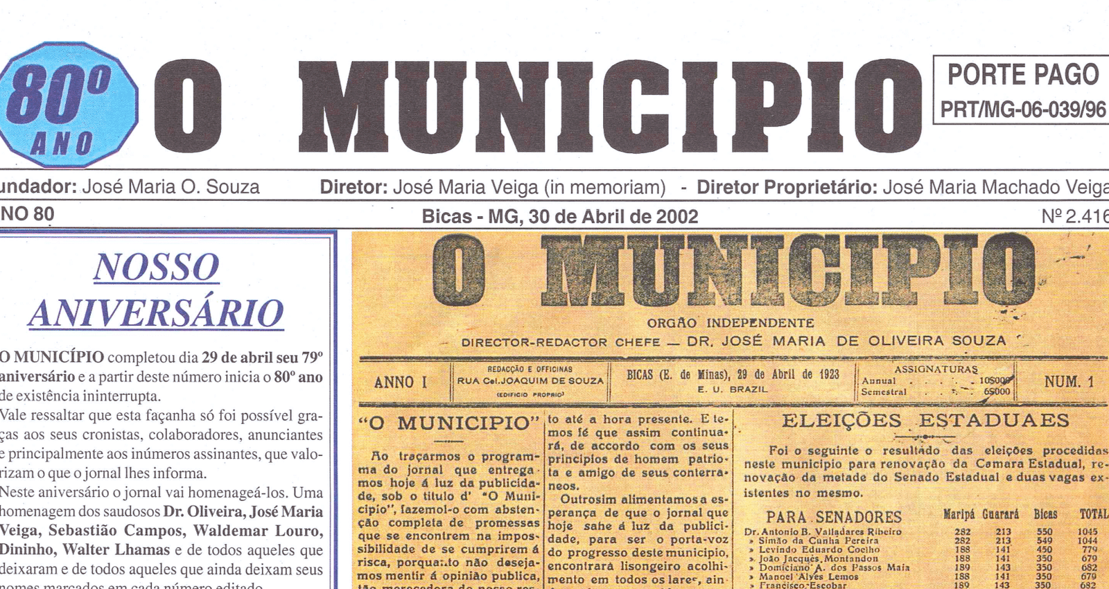 Leia mais sobre o artigo Há 20 anos, em 30/04/2002, O MUNICÍPIO publicava: Nosso Aniversário / Crônicas de Júlio Vanni, Chicre Farhat, Frank Granado, Zé Luiz / Sociais