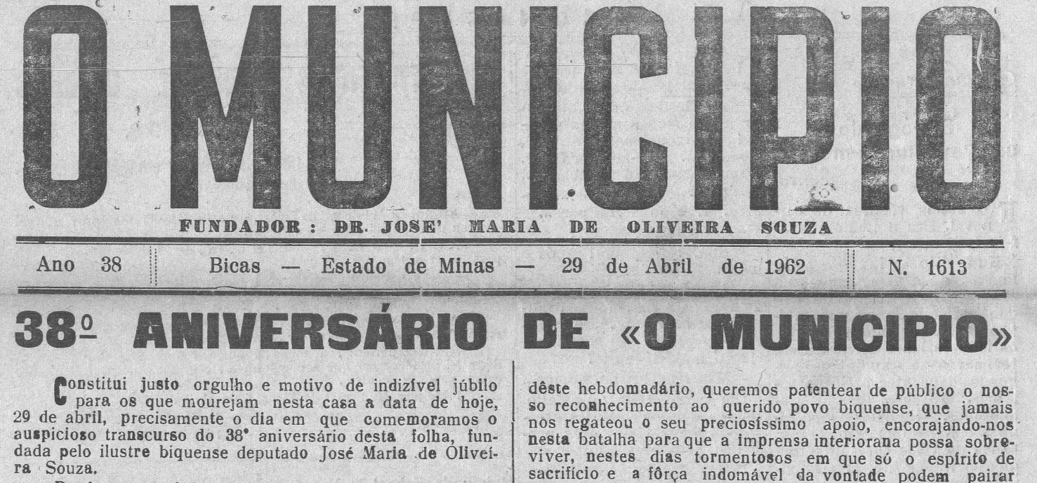 Leia mais sobre o artigo Há 60 anos, em 29/04/1962, O MUNICÍPIO publicava: 38º Aniversário de “O MUNICÍPIO” / Franklin Alves / Bodas de Prata