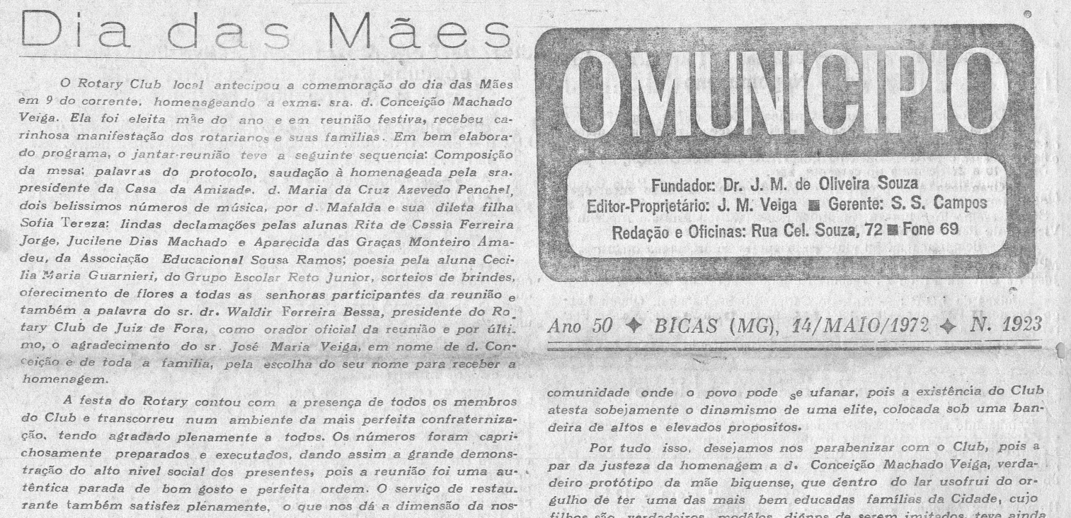 Leia mais sobre o artigo Há 50 anos, em 14/05/1972, O MUNICÍPIO publicava: Dia das Mães / Notícias da Prefeitura / Notícias da Paróquia / Liga Amadorista Biquense
