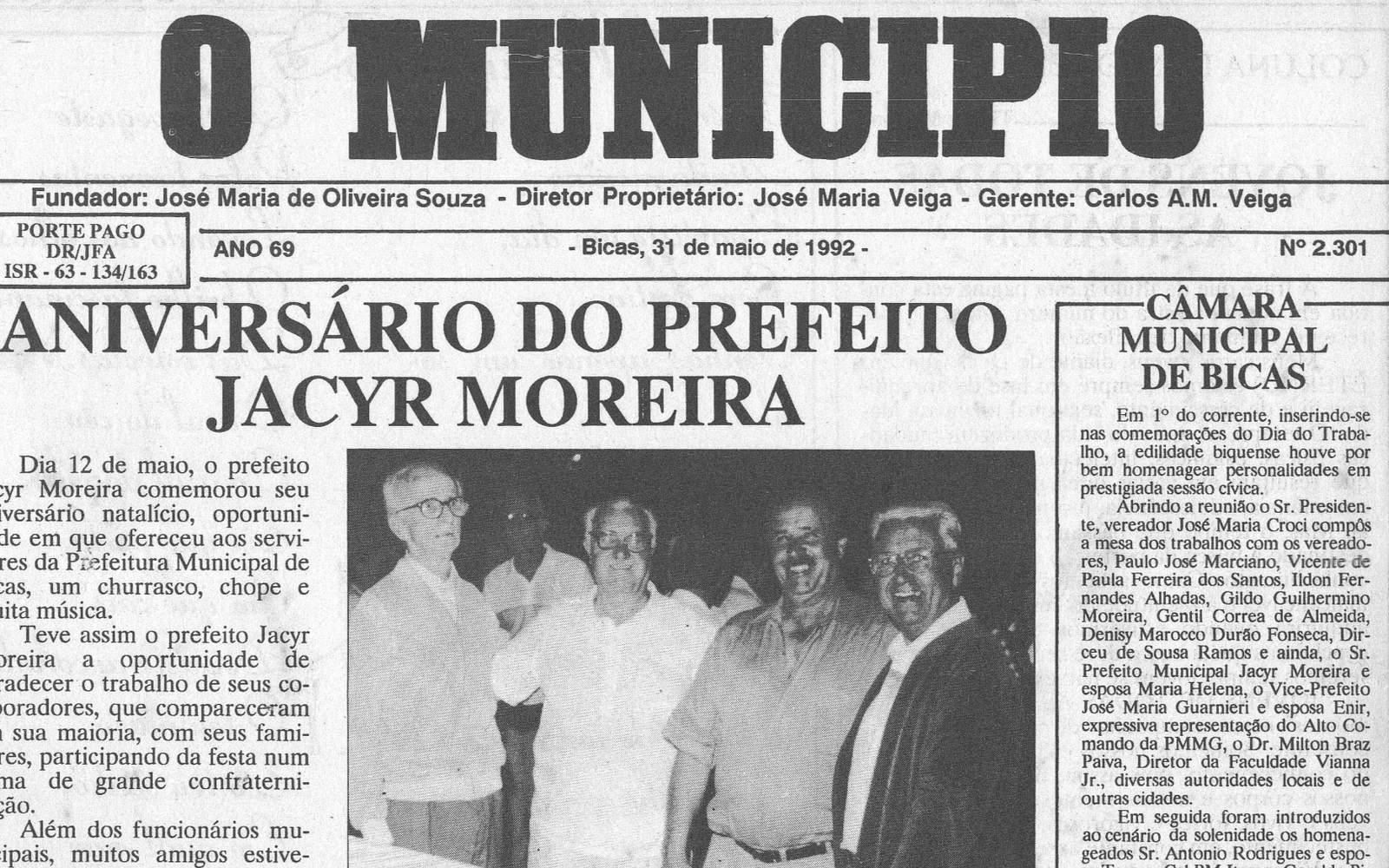Leia mais sobre o artigo Há 30 anos, em 31/05/1992, O MUNÍCIPIO publicava: Aniversário do prefeito Jacyr Moreira / Jovens de todas as idades (Théres Mariano) / O Catingueiro (Frank Granado) / Gerais (Zé Arnaldo)