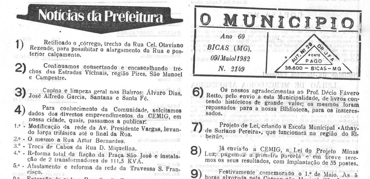 Leia mais sobre o artigo Há 40 anos, em 09/05/1982, O MUNICÍPIO publicava: Nosso Aniversário / Notícias da Prefeitura / 1 Exposição de jornais do interior / O Bonde da História (Chicre Farhat)