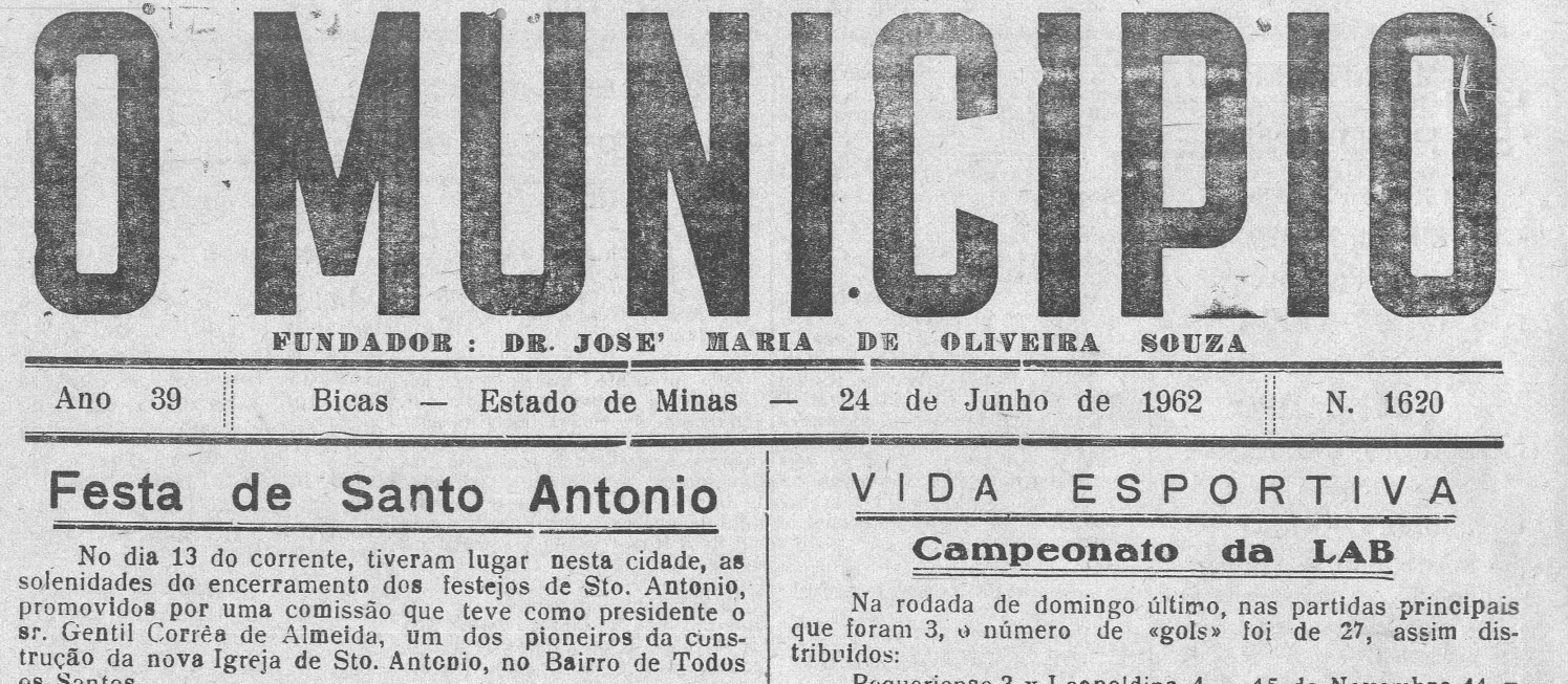 Leia mais sobre o artigo Há 60 anos, em 24/06/1962, O MUNICÍPIO publicava: Festa de Santo Antônio / Vida Esportiva / Edgard Seabra no Chile / O garoto da bala (Serzedelo Louro Neto)