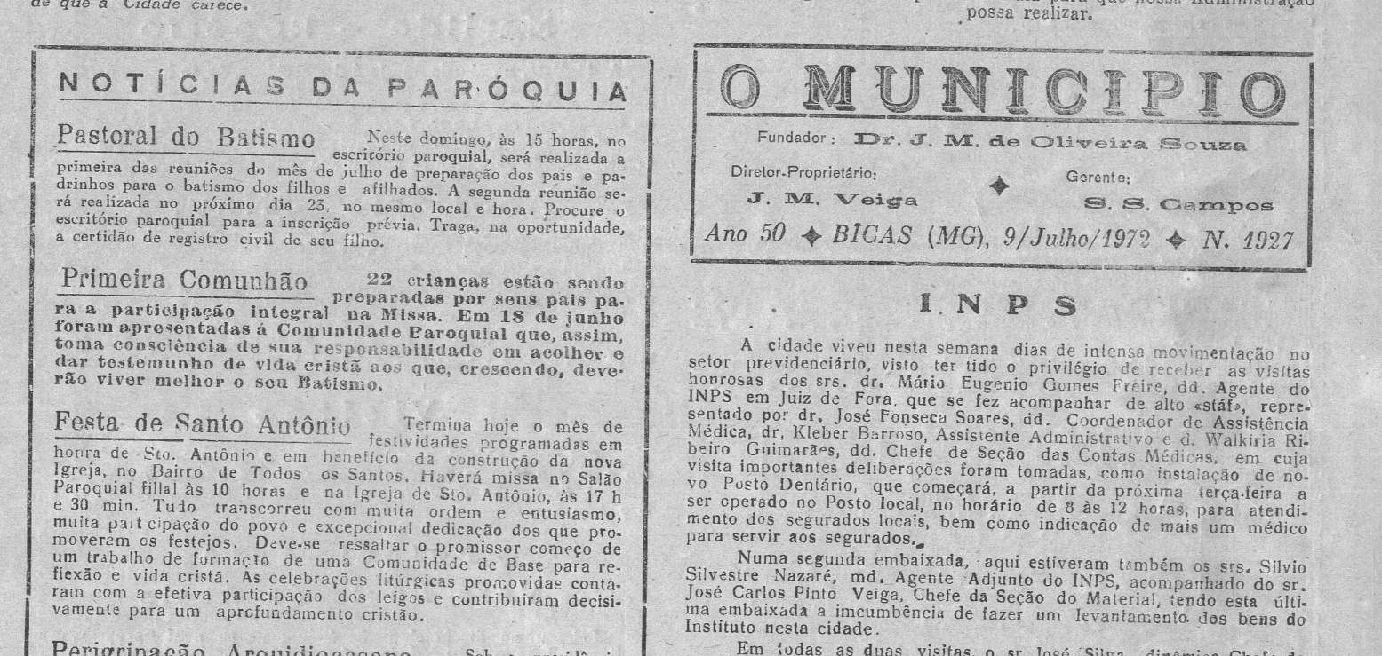 Leia mais sobre o artigo Há 50 anos, em 09/07/1972, O MUNICÍPIO publicava: II Exposição de Bicas / Casamentos / O Mobral é notícia