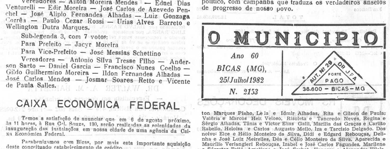 Leia mais sobre o artigo Há 40 anos, em 25/07/1982, O MUNICÍPIO publicava: Convenção PDS / Casamentos / Reflexões eleitorais (Chicre Farhat)