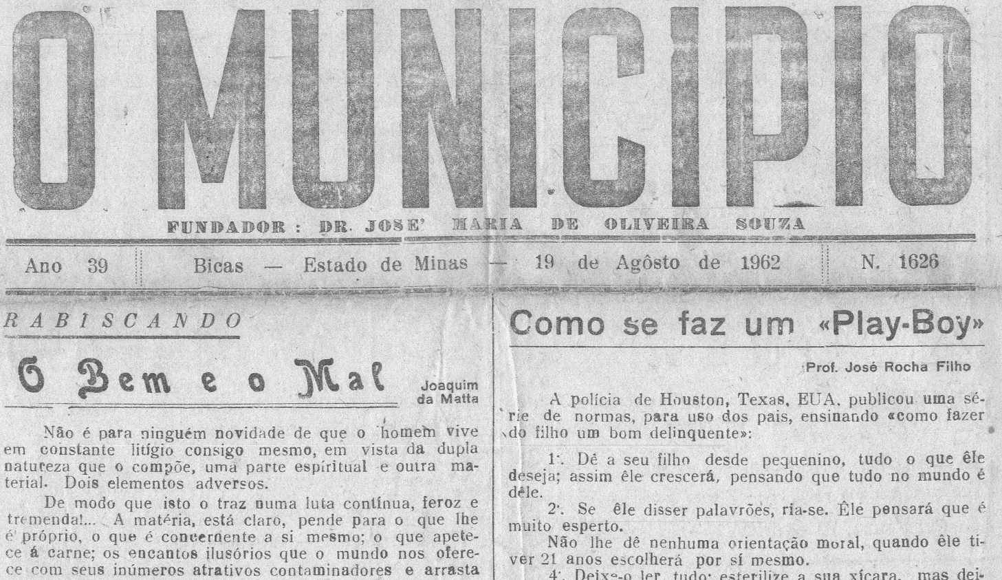 Leia mais sobre o artigo Há 60 anos, em 19/08/1962, O MUNICÍPIO publicava: Grêmio José de Anchieta / Festa de São Cristóvão / Vida Esportiva / Aniversários