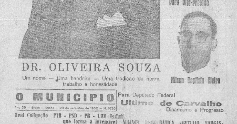 Leia mais sobre o artigo Há 60 anos, em 23/09/1962, O MUNICÍPIO publicava: Dr. Oliveira, dep. estadual / Hélio M. da Silva, prefeito / Nilson B. Vieira, vice / Sociais / Bodas de Prata