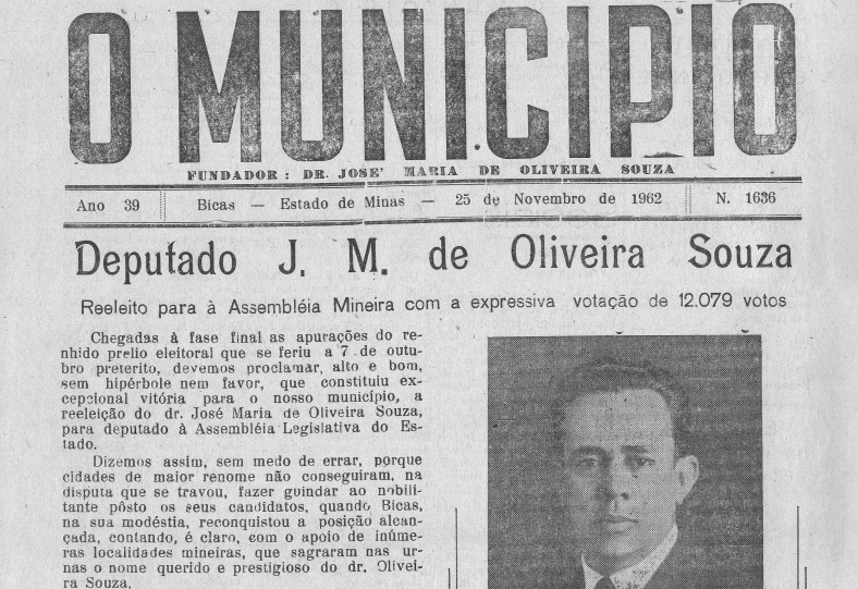 Leia mais sobre o artigo Há 60 anos, em 25/11/1962, O MUNICÍPIO publicava: Deputado J. M. de Oliveira Souza / Sebastião de Souza Ribeiro / Vida Esportiva / Nascimentos