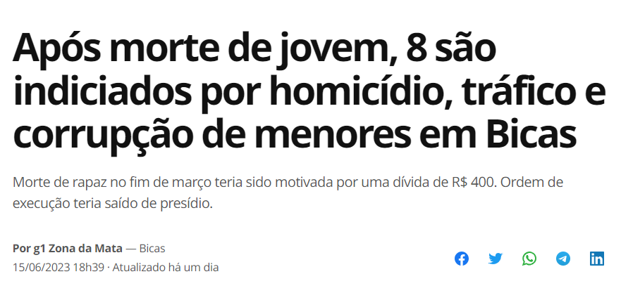 Leia mais sobre o artigo Após morte de jovem, 8 são indiciados por homicídio, tráfico e corrupção de menores em Bicas