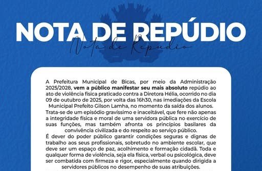 Leia mais sobre o artigo Prefeitura de Bicas | Nota de Repúdio