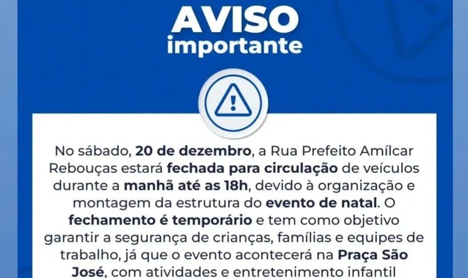 Leia mais sobre o artigo Praça São José fechada para circulação de veículos