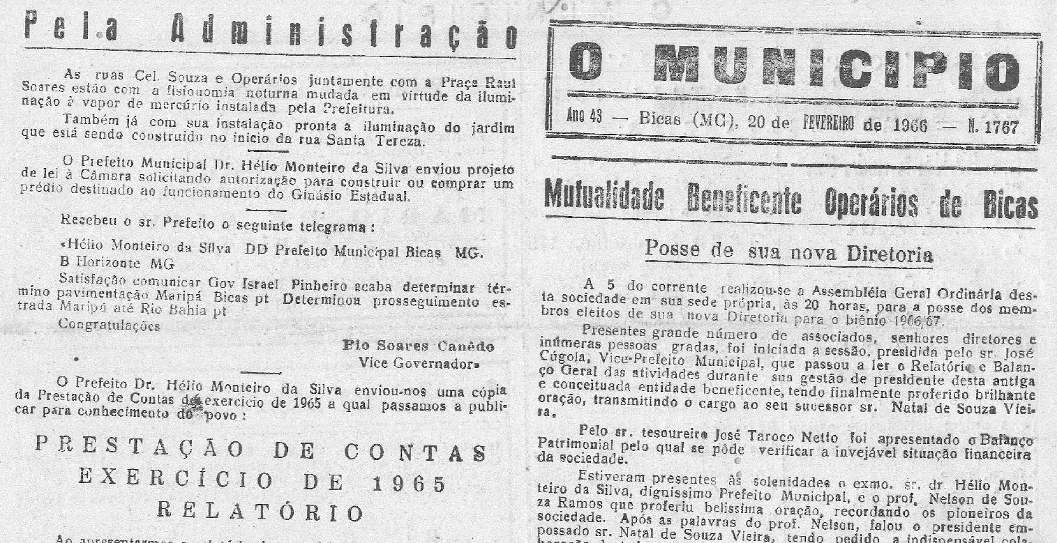 Leia mais sobre o artigo Há 60 anos, em 20/02/1966, O MUNICÍPIO publicava: Pela administração: Governador determina complemento do asfaltamento de Bicas a Maripá e até a Rio Bahia / Prestação de contas / Mutualidade de Bicas