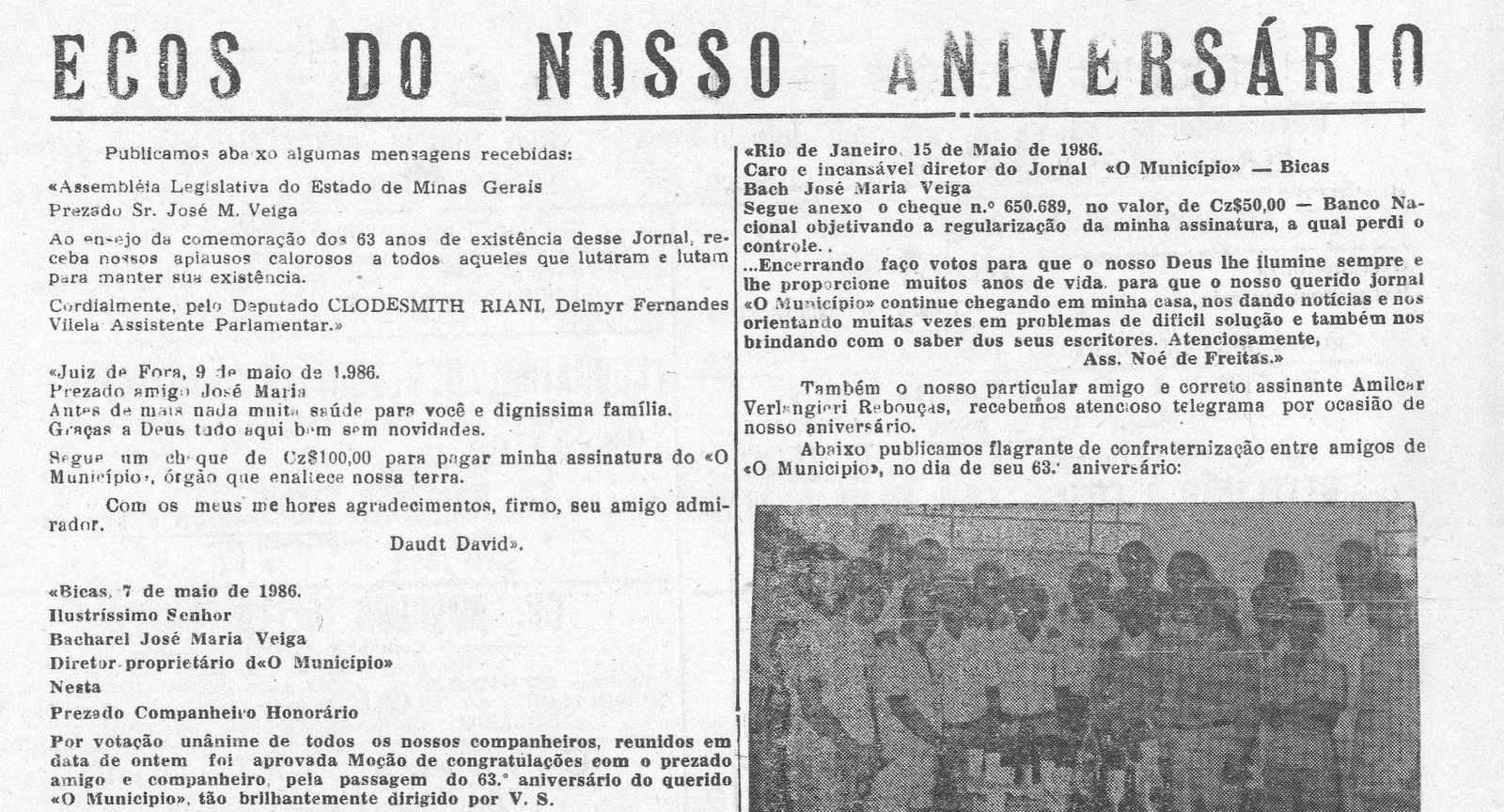 Leia mais sobre o artigo Há 40 anos, em 25/05/1986 O MUNICÍPIO publicava: Ecos do nosso aniversário_Notícias da Prefeitura_Rotary Club_Antes que desapareça_Oficina de Modas: Feranda