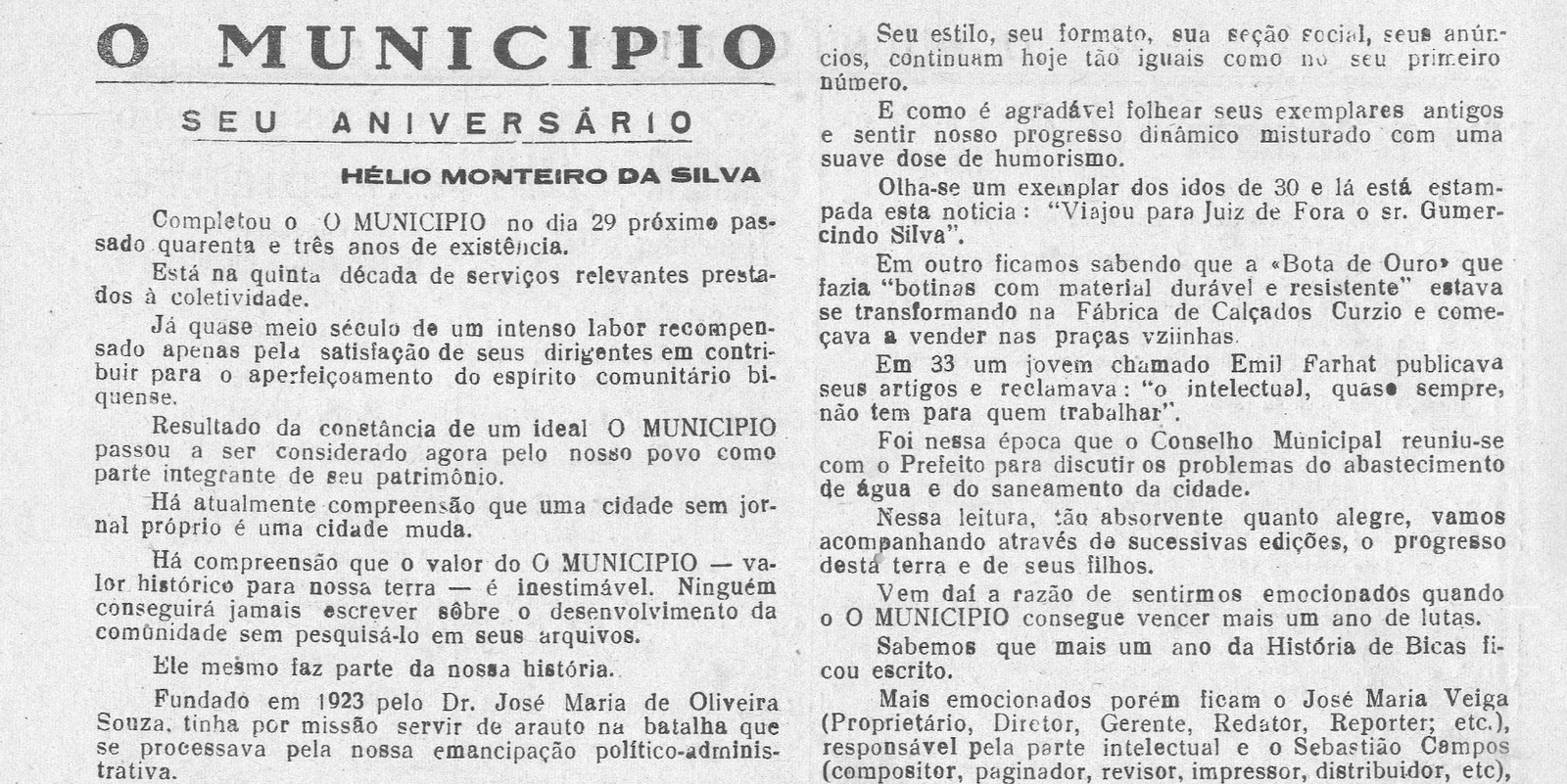 Leia mais sobre o artigo Há 60 anos, em 01/05/1966, O MUNICÍPIO publicava: O MUNICÍPIO, seu aniversário (Hélio Monteiro da Silva) – Clube Biquense – Nascimentos – Sociais