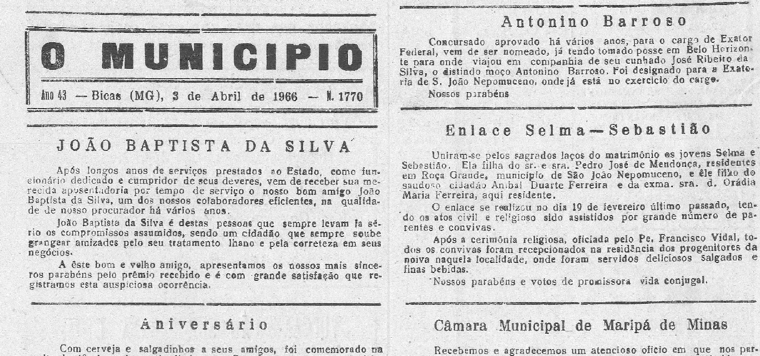 Leia mais sobre o artigo Há 60 anos, em 03/04/1966, O MUNICÍPIO publicava: Criado o Grupo Escolar Dep. Oliveira Souza – Banco Hipotecário – Serviço Social de TV