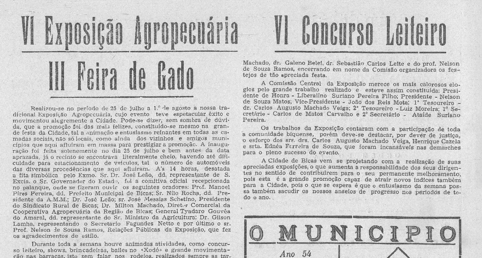 Leia mais sobre o artigo Há 50 anos, em 07/08/1976 O MUNICÍPIO publicava: VI EXPO BICAS_Baile de Coroação da Rainha do Esporte_Operário Padrão de Bicas_Visitantes ilustres e Casamentos