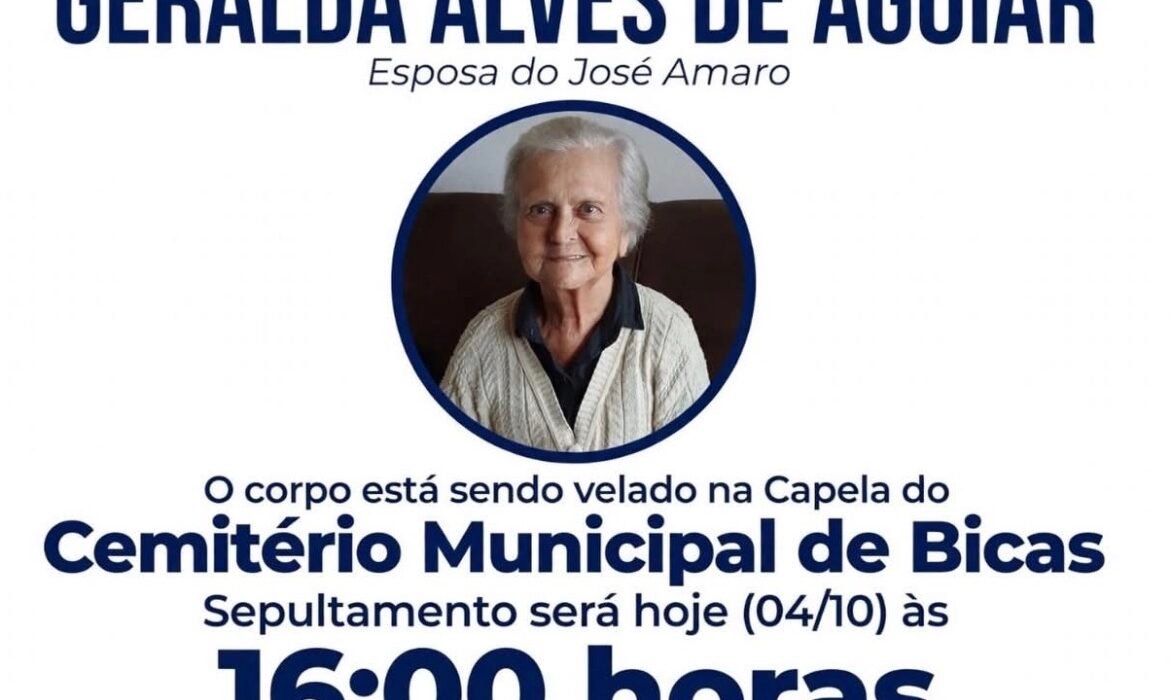 Nota de Falecimento: Geralda Alves de Aguiar